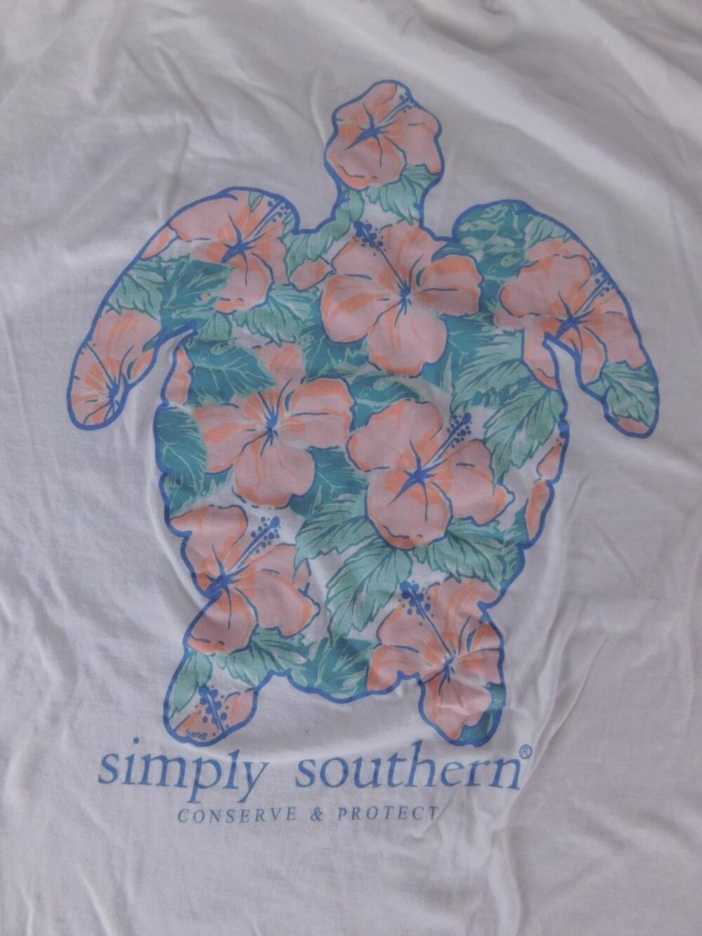 Simply Southern Shirt Womens XL White Floral Turtle Graphic Tee Conserve Protect - Picture 5 of 8